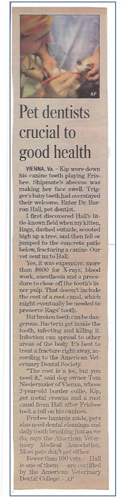 Newspaper Article - Pet Dentists Crucial to Good Health